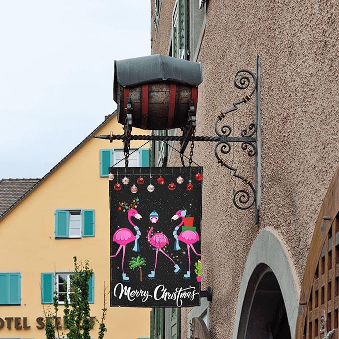 Merry Christmas Flamingo Hawaii Tropical Garden Flag Welcome Party Outdoor Outside Decorations Picks Home House Garden Yard Decor 12x18 Inch