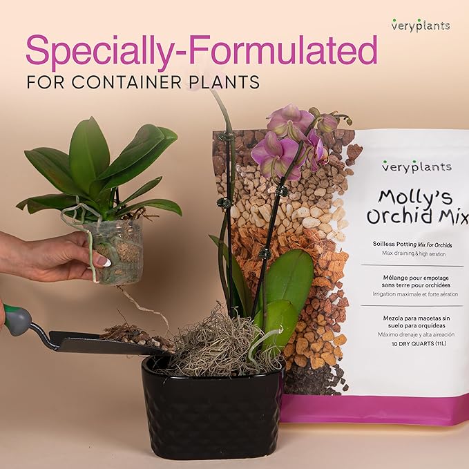 Molly's Orchid Potting Mix - Premium Gritty Soilless Orchid Mix - Chunky High Drainage vs Standard Potting Soil for Indoor Plants - Contains Bark, Coco Chips, Akadama, Pumice, Lava Rock 10 Dry Quarts