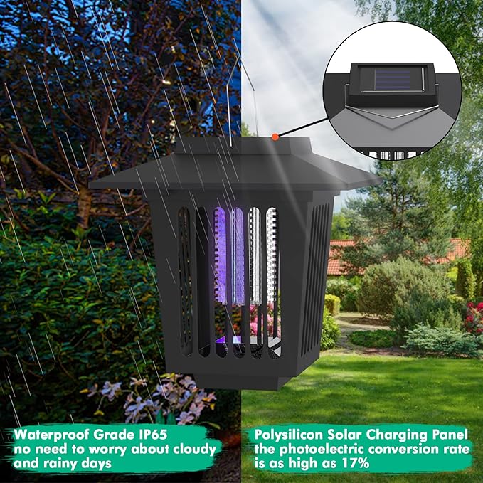 2 Pcs Solar Bug Zapper Outdoor, Waterproof Mosquito Zappers Outdoor Solar Powered Mosquito Killer Light Lamp