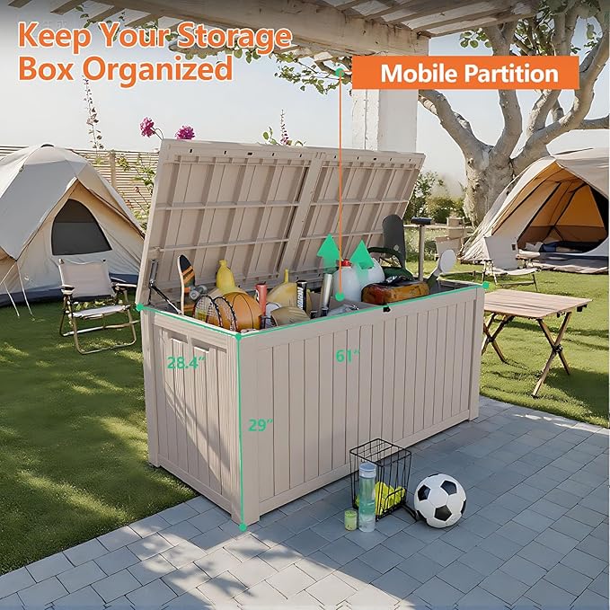 180 Gallon Outdoor Storage Box - Waterproof Resin Deck Box for Patio Cushions & Garden Tools - Lockable & Durable Outdoor Storage Bin - Stylish Grey Design