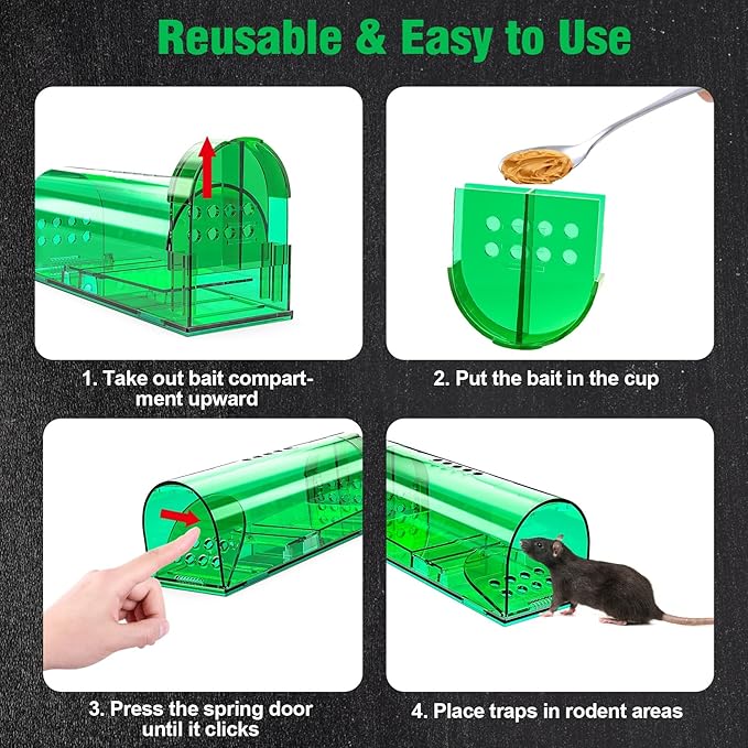 4 Pcs Humane Mouse Traps Indoor for Home, Live Mouse Trap, Reusable Mice Trap Catcher for House & Outdoors