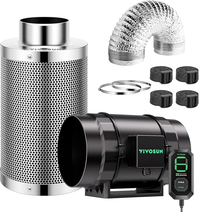 VIVOSUN Smart Air Filtration S8 Kit 8", AeroZesh S8 Inline Duct Fan with E12 Speed Controller, Carbon Filter & 25' Ducting, Cooling & Ventilation System for Grow Tents, Indoor Gardening, Hydroponics