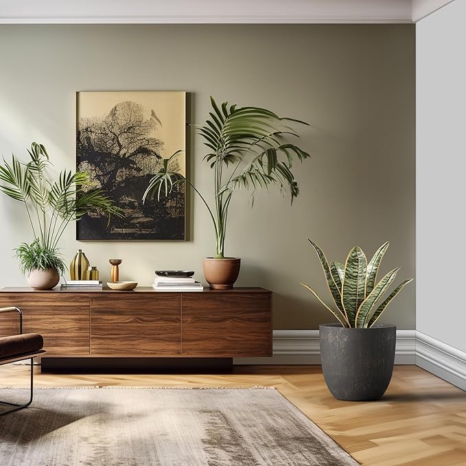 Kante 18 Inch Dia Round Concrete Planter, Indoor Outdoor Large Plant Pot with Drainage Hole and Rubber Plug for Home Patio Garden, Oil Rubbed Bronze