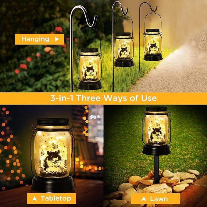 Hamster Gifts for Women/Men Hamster Solar Lanterns Mom Birthday Present Lantern Pet Loss Pet Memorial Lights Solar Garden Decoration Outside for Yard, Patio,Backyard,Porch Torche