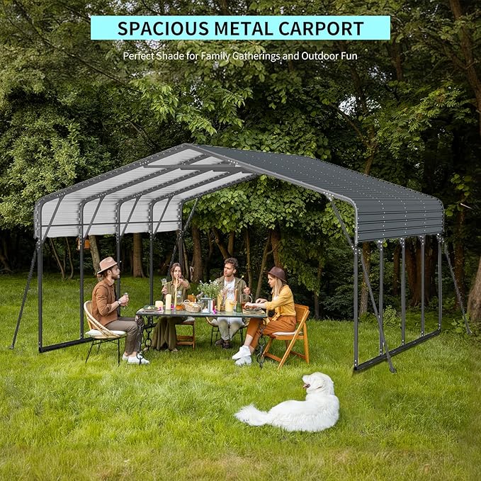 20x20 FT Metal Carport, Heavy Duty Car Port Canopy with Galvanized Steel Roof & Frame, Oversized Metal Carport Kit, Outdoor 2 Car Garage, Steel Car Shelter for Car, Boat, Truck, Dark Gray