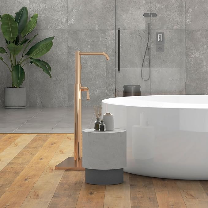 HOMCOM Concrete Finish End Table, Round Side Table with 4 Adjustable Feet, Lightweight for Indoor, Outdoor, Gray