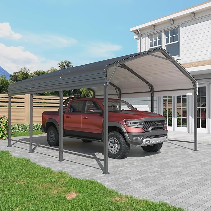 10x15 Metal Carport Carports with Enhanced Base Heavy Duty Garage Outdoor Galvanized Car Shelter for Car, Boats and Truck