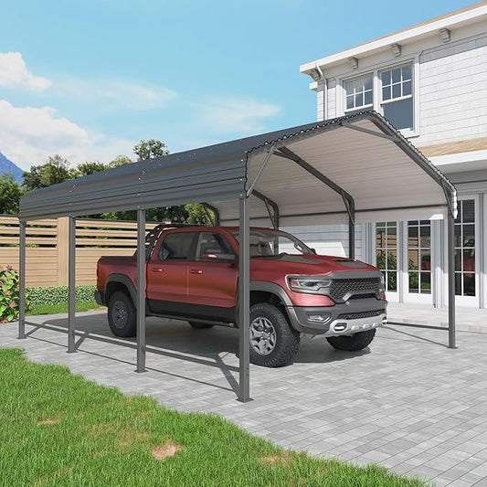 10x15 Metal Carport Carports with Enhanced Base Heavy Duty Garage Outdoor Galvanized Car Shelter for Car, Boats and Truck