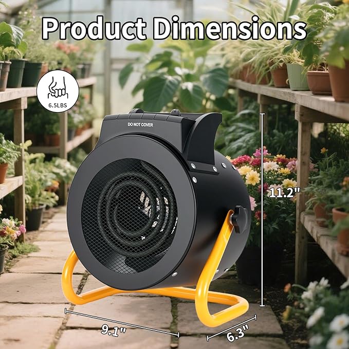 Greenhouse Heater with Digital Thermostat, 1500W/750W Electric Grow Tent Heater, IPX4 Waterproof, Overheat Protection, Fast Heating for Patio, Flower Room, Green House, Ourdoor