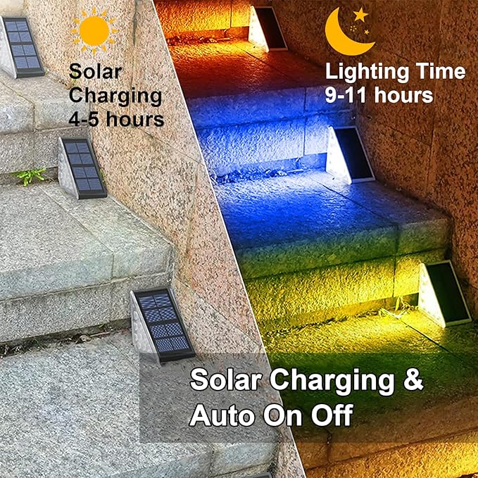 Solar Step Lights, Stair Fence Halloween Lights IP67 Outdoor Waterproof LED Deck Light for Garden Yard Patio, Porch, Front Door, Outside, Pathway, RGB 6 Pack