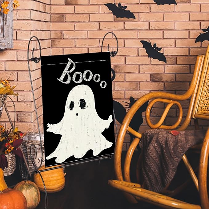 Halloween Ghost Garden Flag 12x18 Inch Double Sided Outside Boo Black Holiday Yard Outdoor Decoration