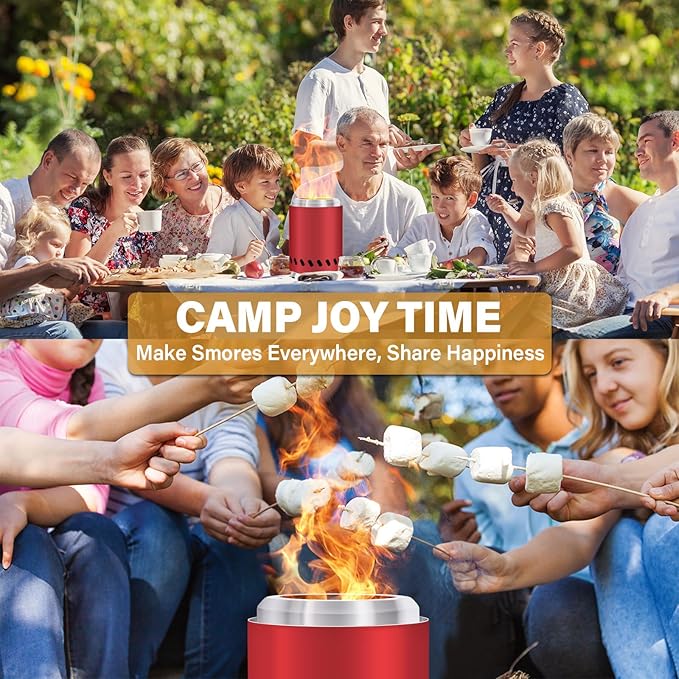 HGD Small Tabletop Fire Pit, Smokeless Table Top Firepit Outdoor, Portable Mini Stove with Carry Bag for Camping Backyard Patio Garden Picnic, Fueled by Pellets or Wood, Stainless Steel, Red