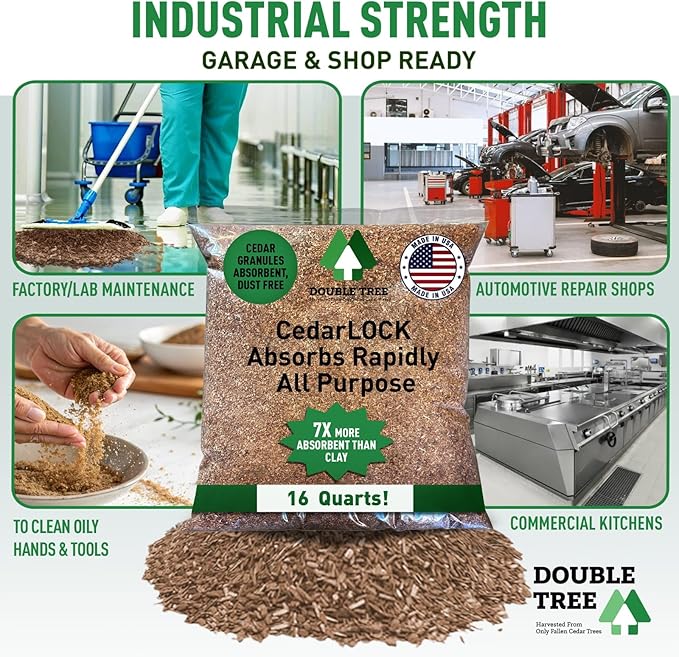CedarLock Oil Absorbent – Nature’s Heavy-Duty Spill Solution Made from 100% Pure Incense Cedar, Oil Spill Kit Granules, Organic Granules, All-Purpose Oil Absorbent - (5 Bags 80 Quarts)