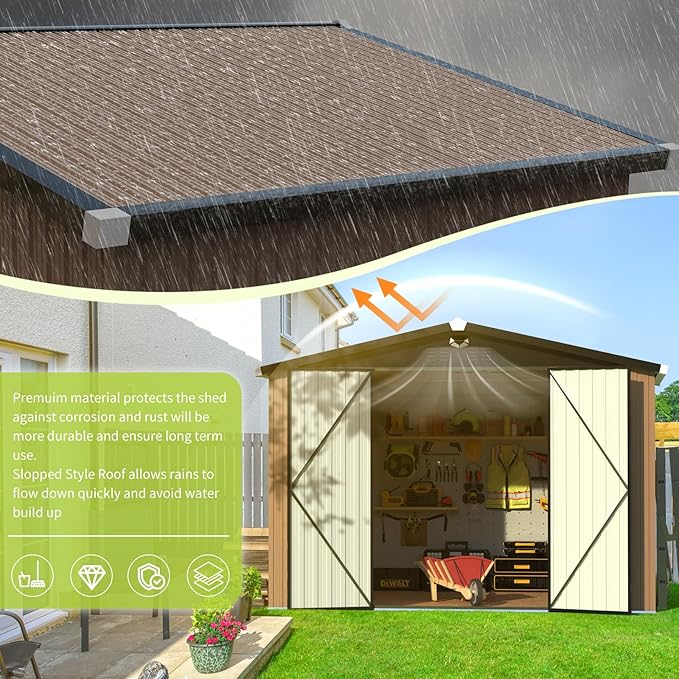 Metal Storage Shed,Outdoor Storage Building 10x8,Large Backyard Shed with Lockable Doors,Waterproof Outside Storage Shed