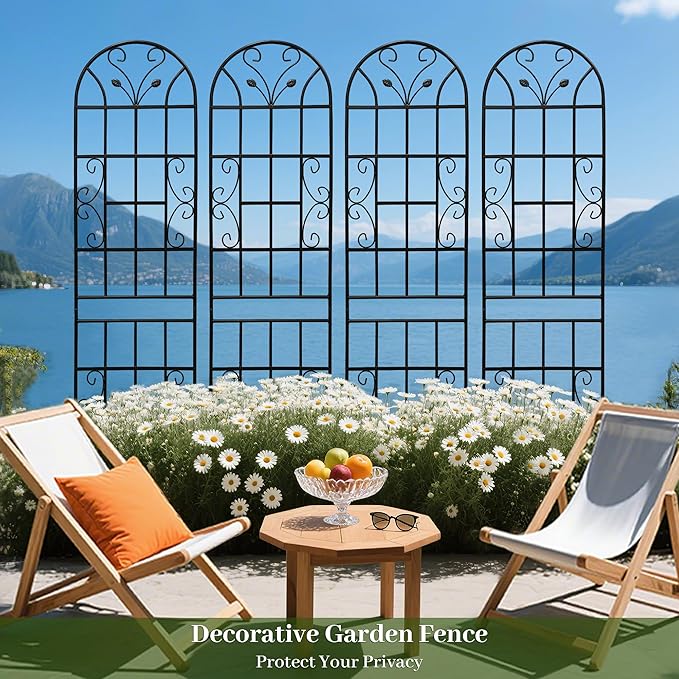 6 Pack Metal Garden Trellis 86.7" Tall Outdoor Climbing Plant Support for Roses, Flowers, Rustproof Durable Black Galvanized Tube, Lawn Garden Fence Decor Screen, 86.7" H