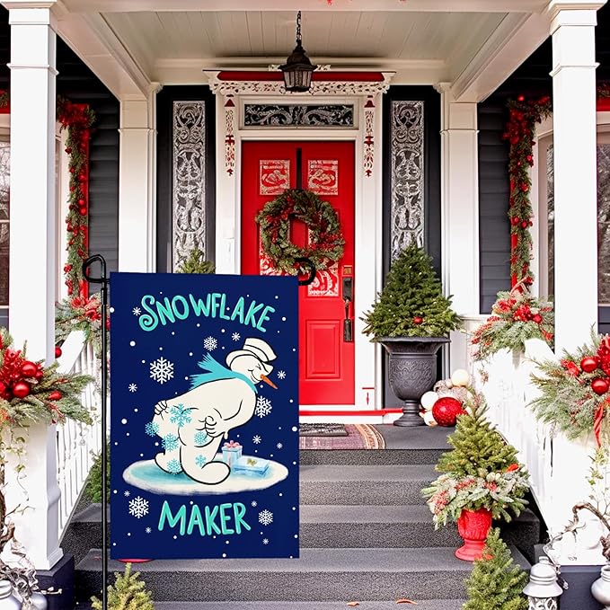 Winter Snowman Garden Flag Snowflake Maker Yard Flags Double Sided Christma Vertical Wall Banners Xmas Gift House Banner for Holiday Farmhouse Outdoor Decoration 12x18 Inch