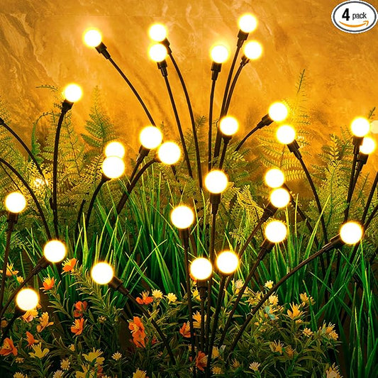 Solar Lights Outdoor(4 Pack, 32 LEDs), ASMAD Solar Garden Lights, Outdoor Decorations, Firefly Light for Patio Decor, Big Bulb, Unique Gifts for Women, Gifts for Grandma