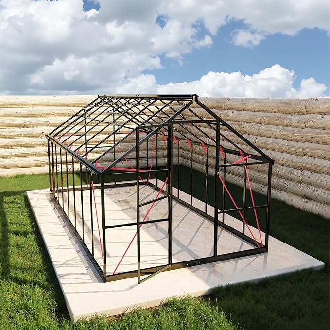 8x16 FT Greenhouse for Outdoors, Polycarbonate Green House with Quick Setup Structure and Roof Vent, Aluminum Large Walk-in Greenhouse for Outside Garden Backyard, Black