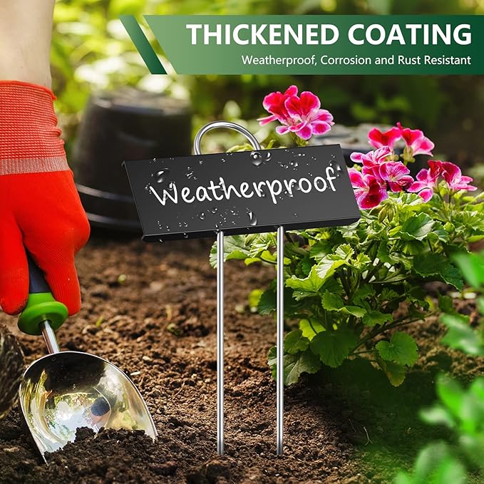 50-Pack Metal Plant Labels Weatherproof Garden Markers,Height 10.6'', Label Area 3.5''X 1.2'' Reusable Nursery Tags for Vegetables Herb Flower Seed Greenhouse - Black