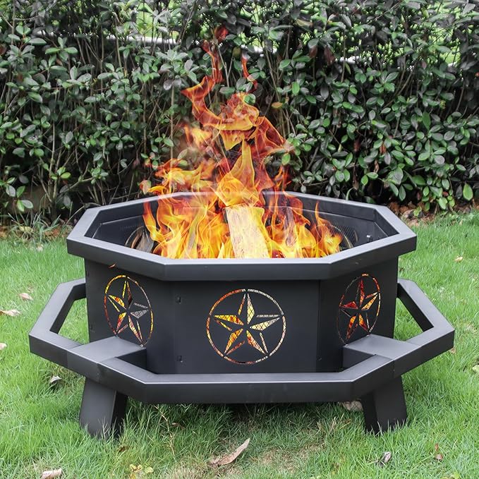 43 Inch Octagonal Fire Pit,Outdoor Fire Pit,Wood Burning Firepit for Bonfire, Firepits for Outside,Camping, Backyard, Patio,Bonfire,Garden