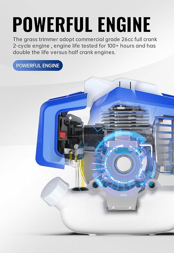 WILD BADGER POWER 26cc Weed Wacker Gas Powered, String Trimmer/Edger, Pole Saw, Hedge Trimmer and Brush Cutter Blade, 4-in-1 Multi Yard Care Tools, Rubber Handle & Shoulder Strap Included