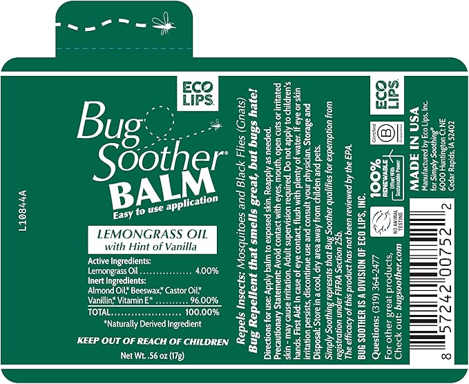 Bug Soother Balm - Natural Insect, Gnat, Black Fly, and Mosquito Deterrent - DEET Free - Safe for Adults, Kids, Pets, & Environment - Made in USA - 0.56 oz. (2-Pack)