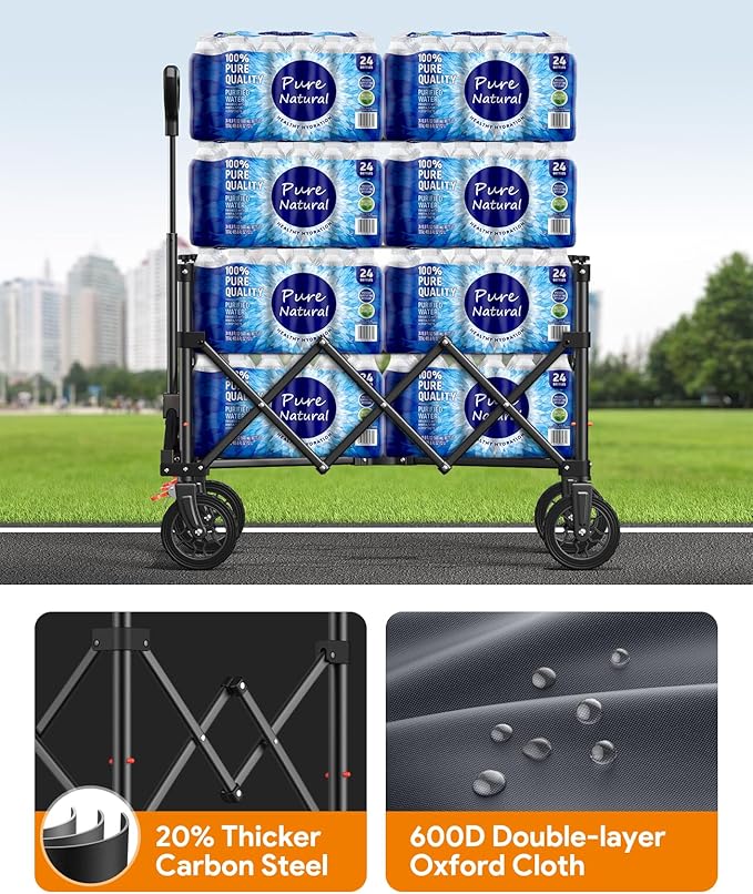 Wagons Carts Foldable, Collapsible Foldable Wagon 330lbs Capacity, 180L Large Capacity Foldable Wagon with All-Terrain Wheels,Heavy Duty Utility Wagon Cart with Brakes for Beach Camping Shopping, Grey