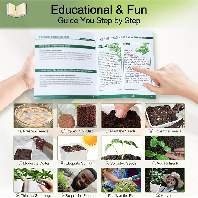 Herb Garden Kit Indoor Herb Garden Starter Kit - 10 Kitchen Herbs Seeds Growing Kit Window Herb Garden Planter Indoor Kit for Windowsill Countertop - Unique Gardening Gift for Women Men