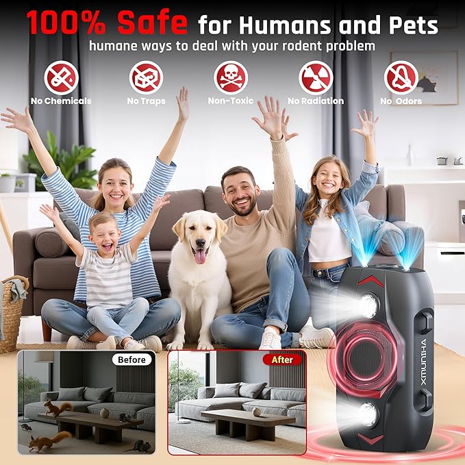 Ultrasonic Rodent Repellent for Car Engines - Under Hood Mouse Repellent with Upgraded 4 LED Strobe Lights, Plug-in & Battery Powered, Keep Rodents Out of Cars, RVs, Trucks, Garage, Indoor, Outdoor