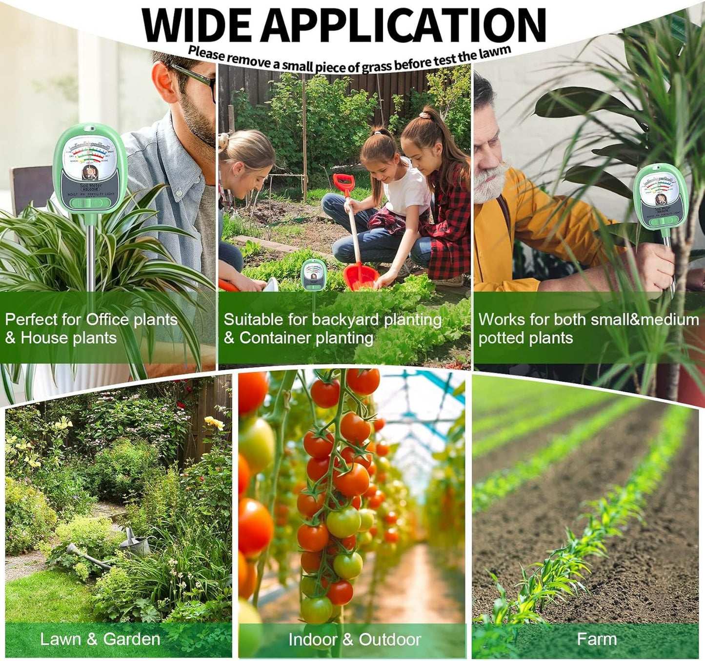 HSLGOVE 4-in-1 Soil Test Kit – Soil Moisture Meter, pH, Fertility & Sun-Light, No Battery Required, Large Dial Soil Tester for Indoor & Outdoor Gardening, Lawn, Farm – BabyGreen