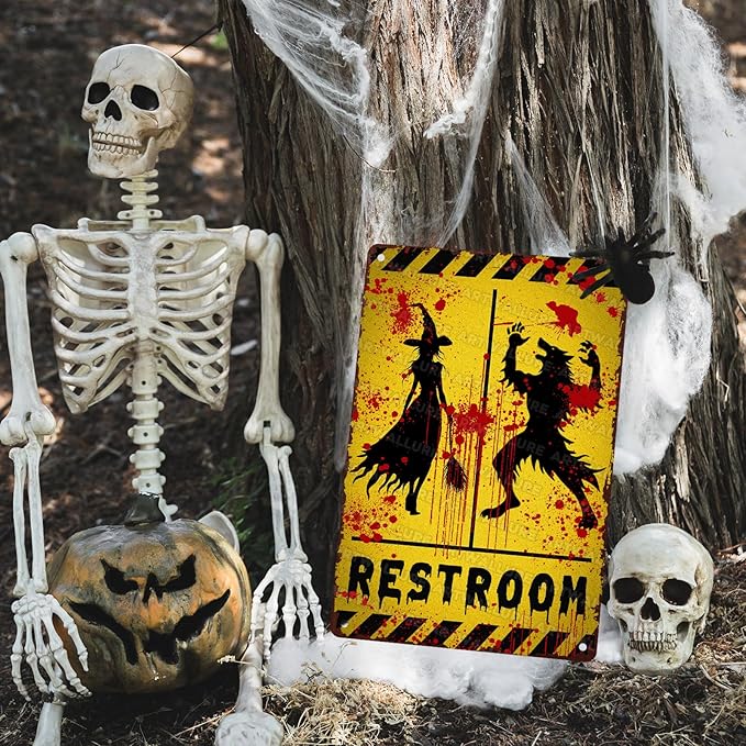 Halloween Restroom Decor Vintage Rustic Wall Art Retro Tin Plaque Iron Painting Funny Toilet Door 8x12inch