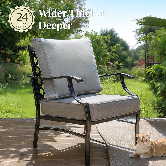 Patio Furniture Set 6 pcs, Outdoor Patio Furniture, 1 X 3-Seat Sofa, 2 X Single Chairs, 2 X Rocker Chairs, 1 X Coffee Table and 5.75" Extra Thick Cushion, Patio Conversation Set,Grey