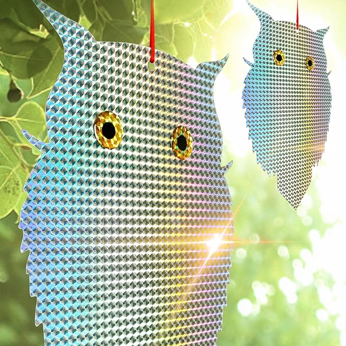 OFFO Owl Decoy to Scare Birds Away Bird Device (No Bell) for Woodpecker Pigeon Plastic Hanging Outdoors Reflective Keep Birds Away Home and Garden 1 PCS