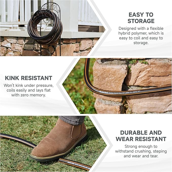 Giraffe Tools Leader Hose 12ft x 5/8", Custom Length, Heavy Duty, No Kink, Flexible, Rubber Garden Hose, Leakproof Water Hose with Female to Female Fittings, 600 Burst PSI