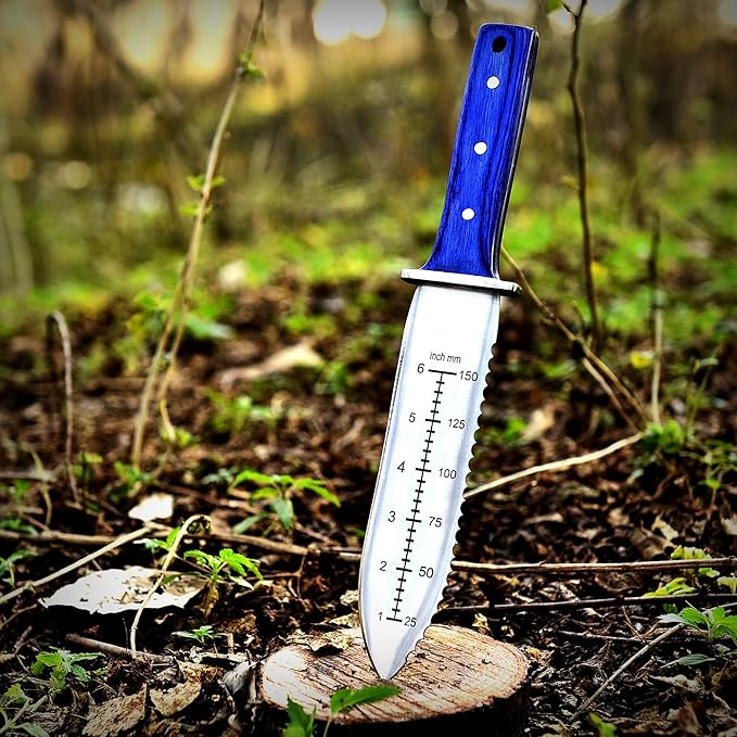 Original Handmade Garden Knife with Leather Sheath Japanese Style Stainless Steel Gardening Weeding Knife, 7-Inch Blade and Wood Handle