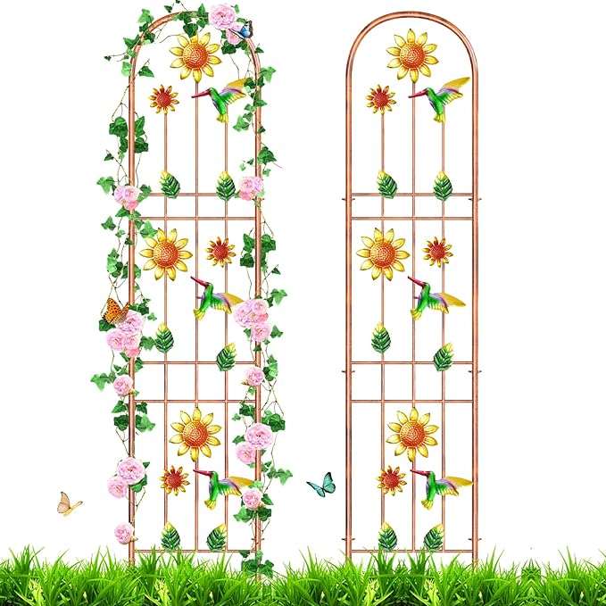 2Pcs Metal Garden Trellis, Arched Fence Trellis Plant Support Trellises, Supporting Plants Outdoor Decoration for Climbing Plants Lawn Yard Patio Backyard Wall Brackets (Hummingbird)