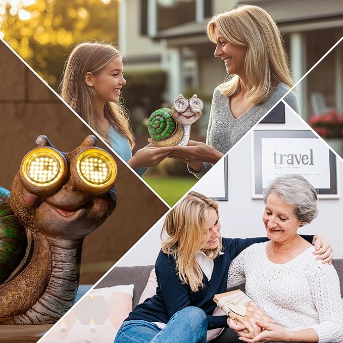 Solar Snail Statue Garden Light, Solar Powered Outdoor Decor with LED Eyes, Resin Garden Figurine for Yard/Patio/Lawn, Waterproof Solar Statue, Gift for Women/Mom/Grandparents