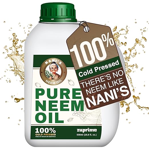 Nani's Pure Neem Oil for Plants Concentrate - Dilute for Use as Organic Neem Oil Spray for Plants, Outdoor & Indoor Use - 100% Cold Pressed - Horticultural Enhanced Plant Health & Shine Need (17 oz)