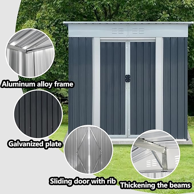 Ball & Cast 6x4FT Outdoor Storage Shed with Punched Vents,Heavy Duty Metal Sheds with Sliding Doors & Padlock,Waterproof Tool Sheds for Garden,Backyard,Lawn,Easy to Assemble,Grey