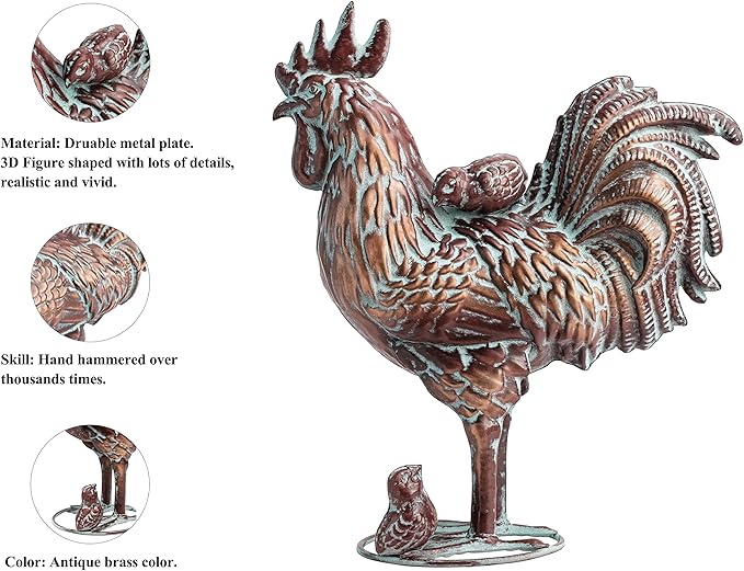 Metal Rooster & Hen with Chicks Garden Sculpture Statue Outdoor Decor Yard Art Chicken Decoration Set Garden Sculptures & Statues for Home Backyard Patio Lawn Decorations