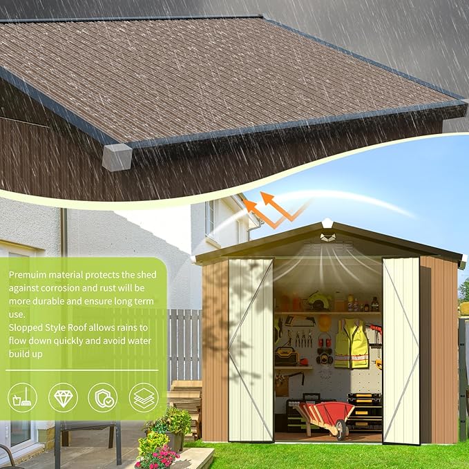 Metal Storage Shed,Outdoor Storage Building 8x6,Large Backyard Shed with Lockable Door,Waterproof Outside Storage Shed