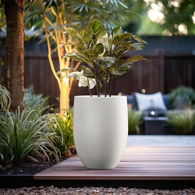 Kante 21.7" H Pure White Concrete Tall Planter, Large Outdoor Indoor Decorative Pot with Drainage Hole and Rubber Plug, Modern Round Style for Home and Patio
