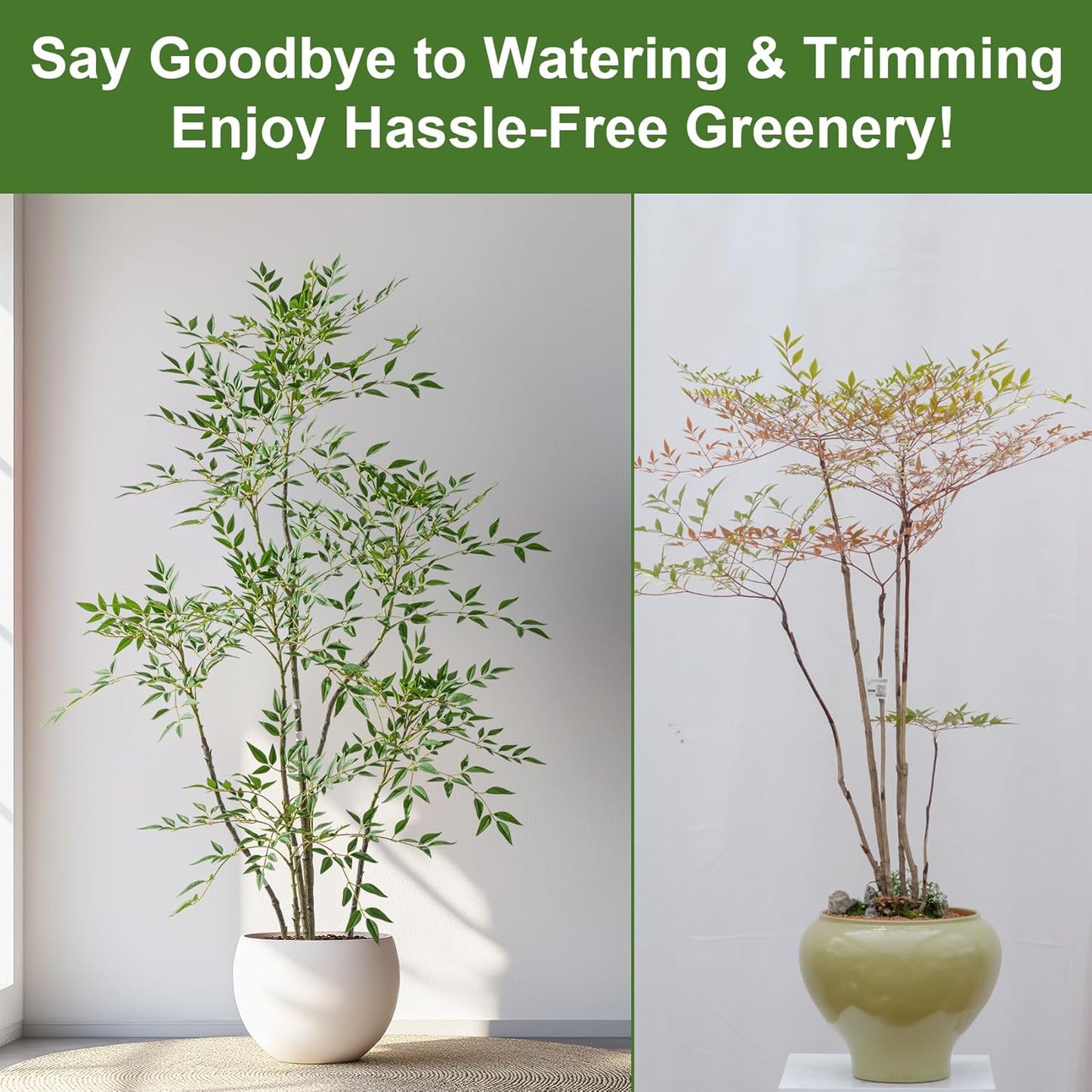 6ft Faux Bamboo Tree Artificial Nandina Tree Artificial Indoor Plants Realistic Fake Potted Tree with 800+ Leaves, Cement Planter - Home Office Decor Perfect for Housewarming Gift Non-Toxic