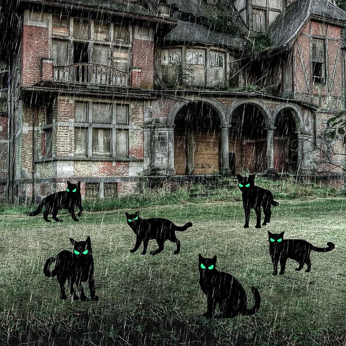 6 PCS Halloween Black Cat Yard Decorations Halloween Yard Signs Outdoor Lawn Decorations