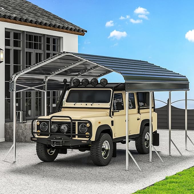 Heavy Duty Metal Carport – Sturdy Structure, All-Weather Protection, Easy Assembly for Cars, Trucks, Boats, Tractors, and Outdoor Storage (Gray, 10X15 FT)