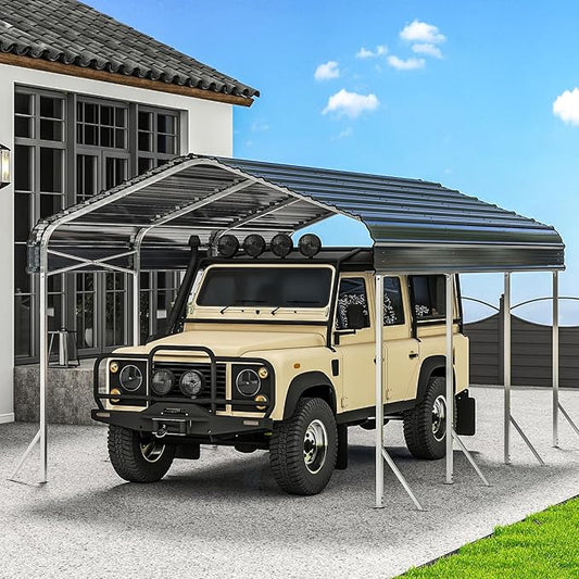 Heavy Duty Metal Carport – Sturdy Structure, All-Weather Protection, Easy Assembly for Cars, Trucks, Boats, Tractors, and Outdoor Storage (Gray, 10X15 FT)