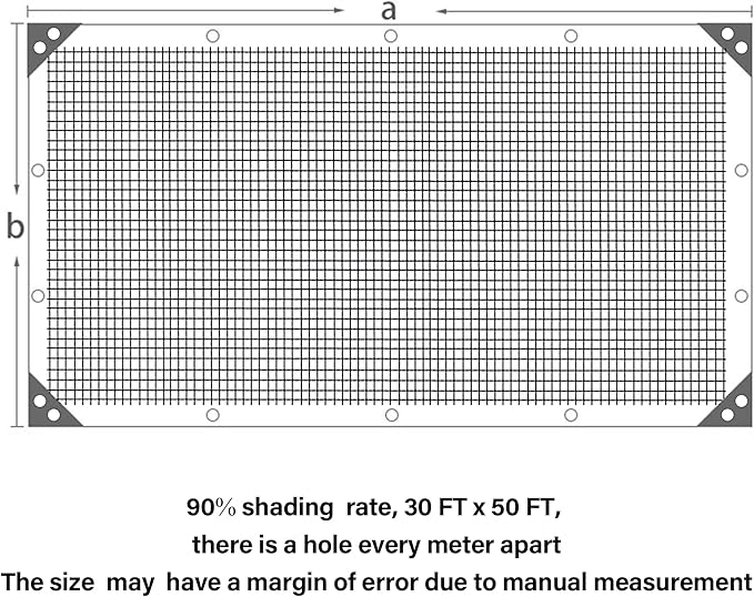 winemana Black Shade Cloth 90%, 30x50 FT Mesh Tarp - Garden Shade for Greenhouse, Patio, Vegetables, Plants Cover and Chicken Coops, Sunshade Net for Outdoor Protection with Reinforced Grommets