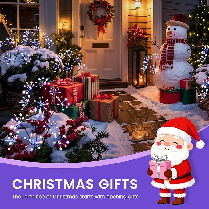 Solar Christmas Lights Outdoor, Solar Garden Decor, Outdoor Christmas Decorations, Gardening Supplies, Solar Powered Lights Waterproof for Yard Patio, Fairy Decor Firwork(3 Pack Multi-Colored)