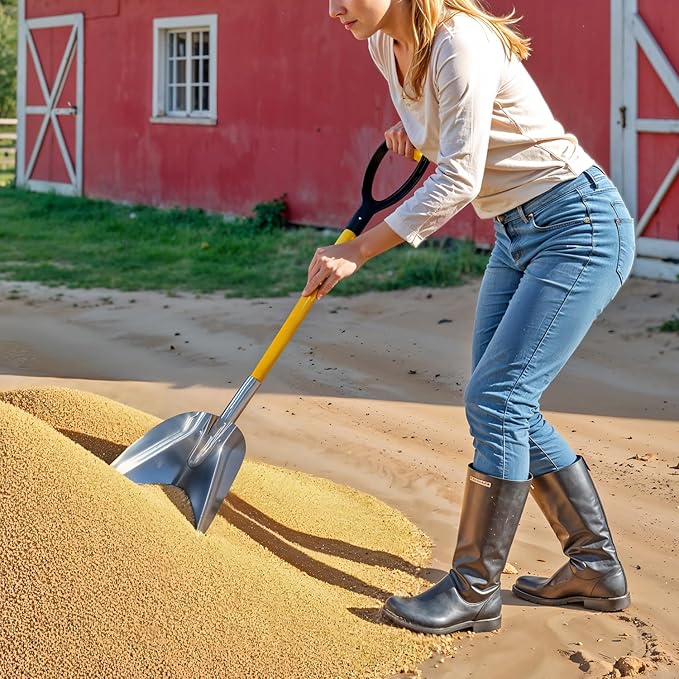 Plexon Metal Scoop Shovel 12" Blade - Aluminium Steel Snow Shovel for Driveway - Heavy Duty Snow Shovel for Car - Fiberglass Handle & Plastic D-Grip - Outdoor Garden Yard, 48" Length