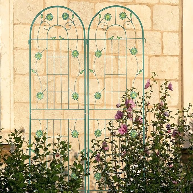 4 Pack Metal Garden Trellis for Climbing Plant Rose Stand, Pine Green Outdoor 86.7'' Tall Flower Support Iron Garden Fence, Turquoise-86.7" H
